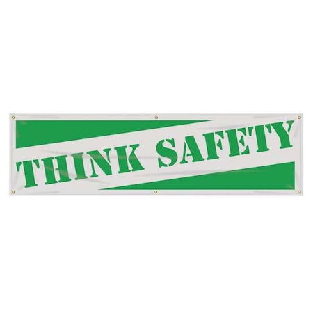 Accuform Banner, Think Safety, 28 in H x, 96 in W, Poly Sheeting MBR807