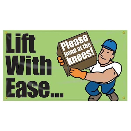 Accuform Banner, Lift With EaseÂ¿Please Bend At The Knees, 28 in H x, 48 in W, Poly Sheeting MBR406