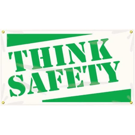 Accuform Banner, Think Safety, 28 in H x, 48 in W, Poly Sheeting MBR412