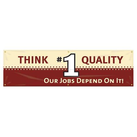Accuform Banner, Think Quality Our Jobs Depend On It, 28 in H x, 96 in W, Poly Sheeting MBR928