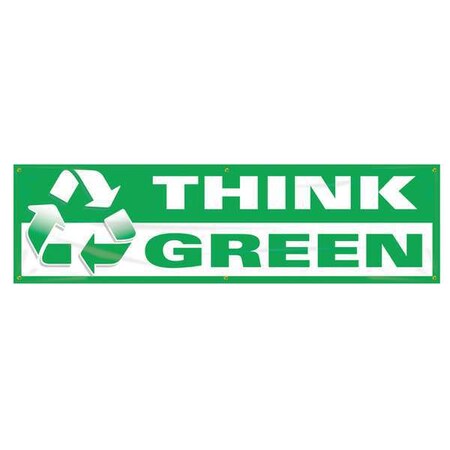 Accuform Banner, Think Green, 28 in H x, 96 in W, Poly Sheeting MBR707