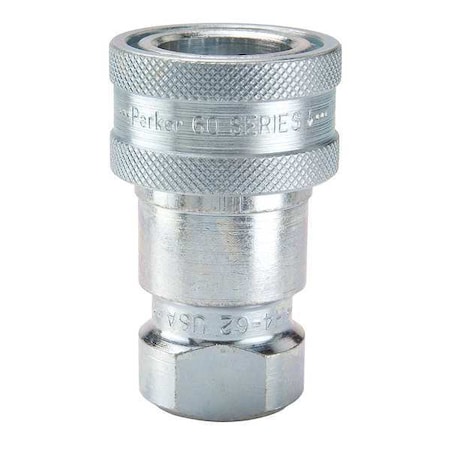 PARKER Hydraulic Quick Connect Hose Coupling, Steel Body, Sleeve Lock, 1/2"-14 Thread Size, 60 Series H4-62