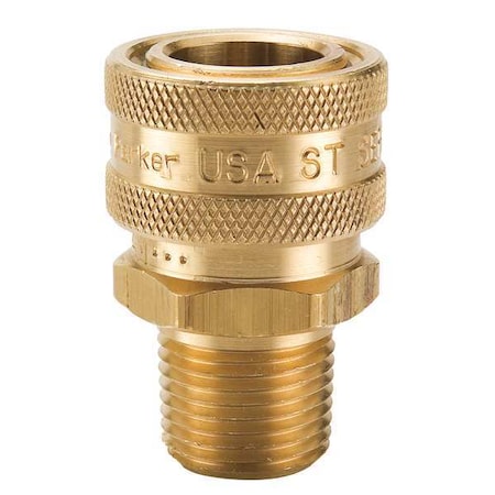 PARKER Hydraulic Quick Connect Hose Coupling, Brass Body, Sleeve Lock, 3/8"-18 Thread Size, ST Series BST-3M