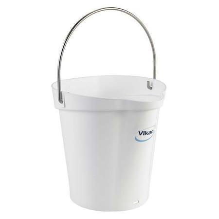 Vikan 1 1/2 gal Round Bucket, 9 19/32 in Dia, White, Polypropylene/Stainless Steel 56885