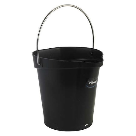 Vikan 1 1/2 gal Round Bucket, 9 19/32 in Dia, Black, Polypropylene/Stainless Steel 56889