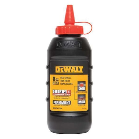 Dewalt Marking Chalk, Red, Permanent, 8 oz DWHT47069L