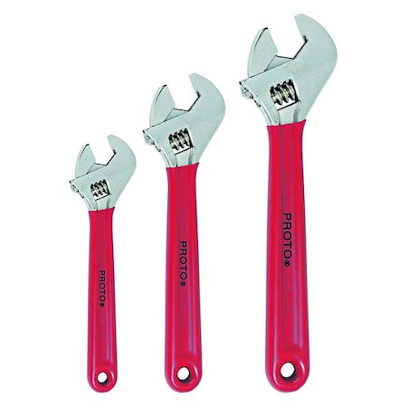 Proto Adj. Wrench Set, 8", 10", 12", Chrome, 3 Pc. J795G