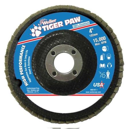 Weiler Abrasive Flap Disc, Coarse, 4in., Phenolic 98822