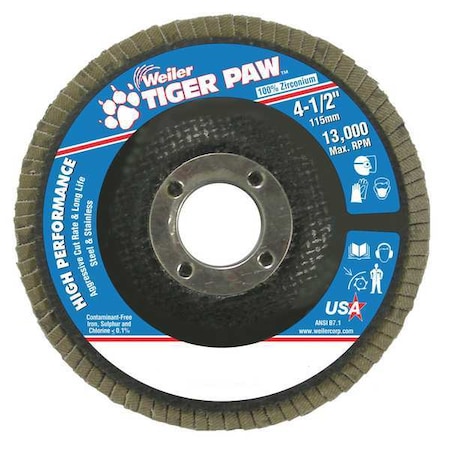 Weiler Abrasive Flap Disc, Coarse, 4-1/2 in. 98826