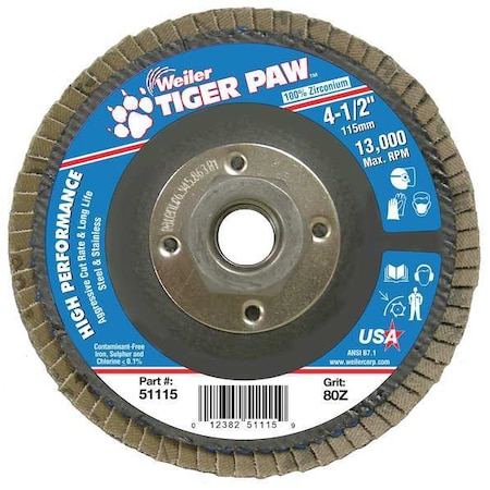 Weiler Abrasive Flap Disc, Med., 4-1/2 in. 98830