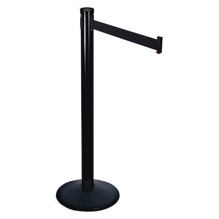 Retracta-Belt Barrier Post with Belt, Black, 10 ft Length, 40 in Post Height, No Legend, Black 301BA-BK