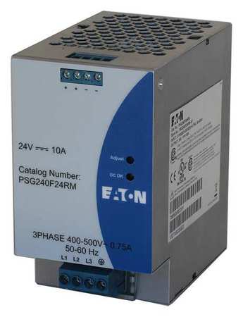 EATON DC Power Supply, 320/500V AC, 24V DC, 240W, 10A, DIN Rail PSG240F24RM