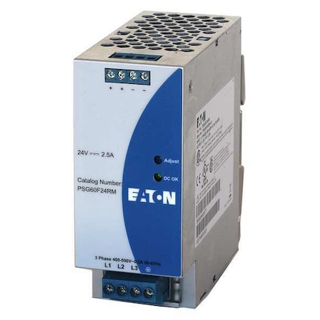 Eaton DC Power Supply, 320/600V AC, 24V DC, 960 W, 2.5 A, DIN Rail PSG60F24RM