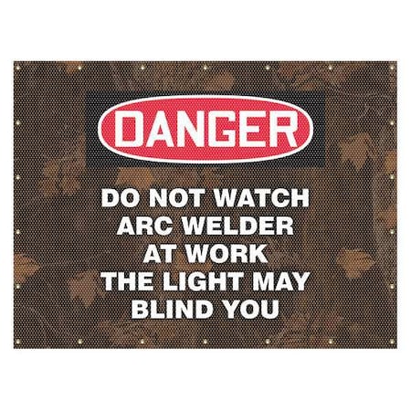 Accuform Welding Screen, Do Not Watch Arc Welder At Work, Vinyl, 13 oz/sq yd., 8 ft W x 6 ft. H, Red PWD122RD