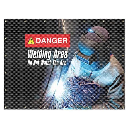 Accuform Welding Screen, Welding Area Do Not Watch the Arc, Vinyl, 13 oz/sq yd., 8 ft W x 6 ft H, Blue PWD110BU