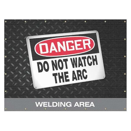 Accuform Welding Screen, Do Not Watch the Arc, Welding Area, Vinyl, 13 oz/sq yd., 8 ft W x 6 ft H., Red PWD106RD