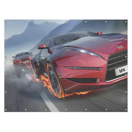 Accuform Printed Welding Screen, Cars Graphic, Transparent Vinyl, 13 oz/sq yd, 8 ft W x 6 ft H, Red PWD134RD