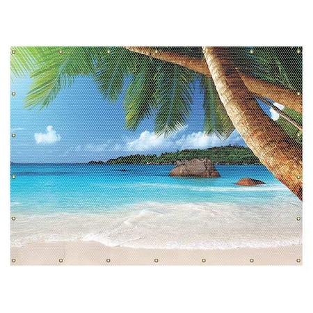 Accuform Printed Welding Screen, Tropical Island, Transparent Vinyl, 13 oz/sq yd, 8 ft W x 6 ft H, Yellow PWD138YL