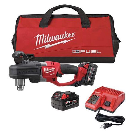 Milwaukee Tool M18 FUEL(TM) Hole Hawg(R) Drill Kit, 1/2 in, 18 V DC, (2) 5.0Ah Batteries + Soft Case Bundle 2707-22