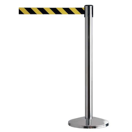 Queueway Barrier Post with Belt, Silver, 7 1/2 ft Length, 39 in Post Height, No Legend QWAYPOST-1P-D4