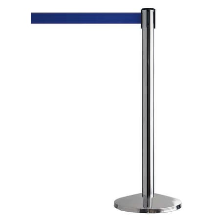 Queueway Barrier Post with Belt, Silver, 7 1/2 ft Length, 39 in Post Height, No Legend QWAYPOST-1P-L5