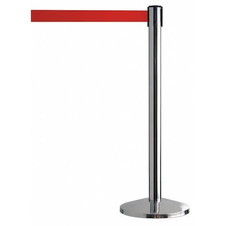 Queueway Barrier Post with Belt, Silver, 7 1/2 ft Length, 39 in Post Height, No Legend QWAYPOST-1P-R5