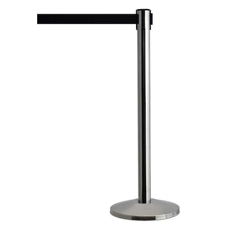 Queueway Barrier Post with Belt, Silver, 7 1/2 ft Length, 39 in Post Height, No Legend QWAYPOST-3S-B9