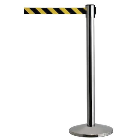 Queueway Barrier Post with Belt, Silver, 7 1/2 ft Length, 39 in Post Height, No Legend QWAYPOST-3S-D4