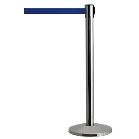 Queueway Barrier Post with Belt, Silver, 7 1/2 ft Length, 39 in Post Height, No Legend QWAYPOST-3S-L5