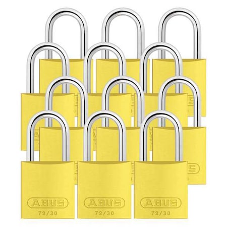 Abus Lockout Padlock, Keyed Alike, Aluminum, Yellow, 1 in Shackle Height, 1 1/4 in Body Width, 12 PK 72/30 KA X 12