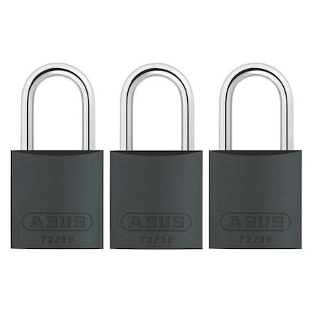Abus Lockout Padlock, Keyed Alike, Aluminum, Black, 1 in Shackle Height, 1 1/4 in Body Width, 3 PK 72/30 KA X 3