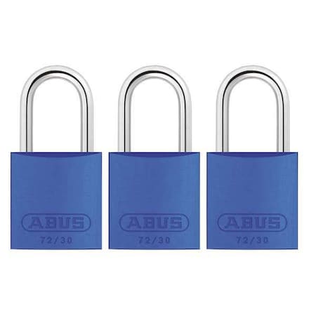 Abus Lockout Padlock, Keyed Alike, Aluminum, Blue, 1 in Shackle Height, 1 1/4 in Body Width, 3 PK 72/30 KA X 3