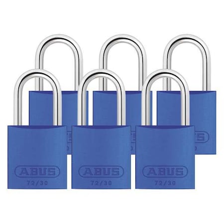 Abus Lockout Padlock, Keyed Alike, Aluminum, Blue, 1 in Shackle Height, 1 1/4 in Body Width, 6 PK 72/30 KA X 6