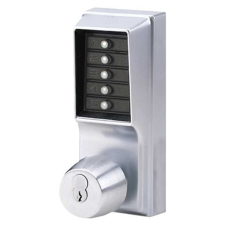 Simplex Mechanical Push Button Lockset, Satin Chrome, 1-3/8" to 2-1/4" For Door Thickness, 5 Number of Keys 1021M26D41
