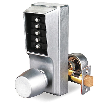 Simplex Mechanical Push Button Lockset, Satin Chrome, 1-3/8" to 2-1/4" For Door Thickness, 5 Number of Keys 101226D41