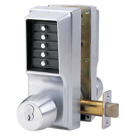 Simplex Mechanical Push Button Lockset, Satin Chrome, 1-3/4" to 2-1/4" For Door Thickness, 5 Number of Keys EE21B/EE21B26D41