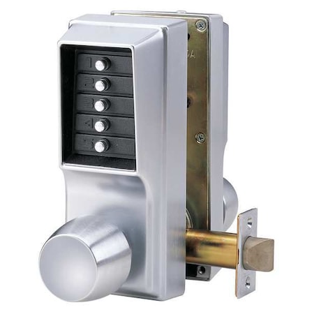 Simplex Mechanical Push Button Lockset, Satin Chrome, 1-3/4" to 2-1/4" For Door Thickness, 5 Number of Keys EE11/1126D41