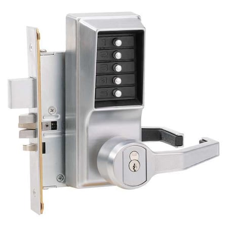 Simplex Mechanical Push Button Lockset, Satin Chrome, 1-3/4" to 2-1/4" For Door Thickness, 5 Number of Keys RR8148B26D41