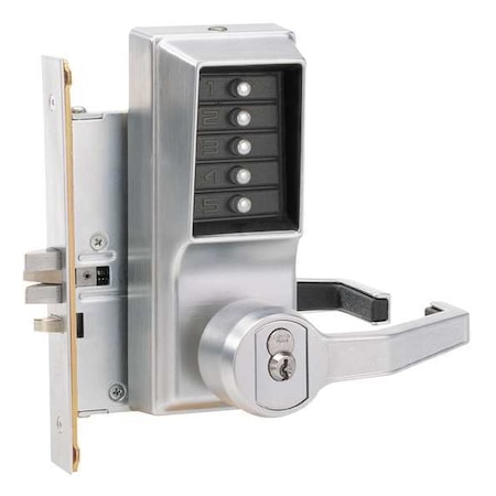 Simplex Mechanical Push Button Lockset, Satin Chrome, 1-3/8" to 2-1/4" For Door Thickness, 5 Number of Keys LR8146B26D41