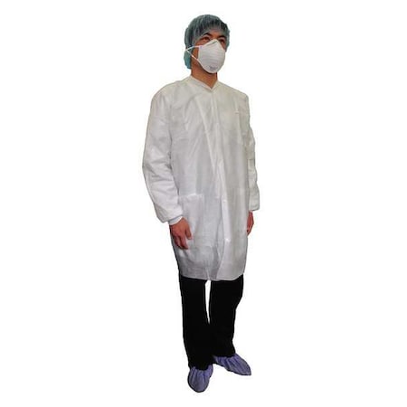 Condor Condor Disposable Lab Coat, SMS, Snaps Closure, White, 2XL 31TV04