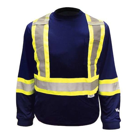 Viking Unisex High Visibility Long Sleeve Shirt, Polyester/Cotton, Pullover, Navy, S 6015N-S