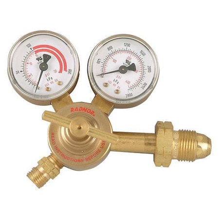 RADNOR Gas Regulator, Single Stage, CGA-510, 0 to 15 psi, Use With: Acetylene RAD64003028