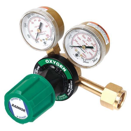 RADNOR Gas Regulator, Single Stage, CGA-540, 4 to 80 psi, Use With: Oxygen RAD64003031