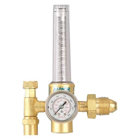 Radnor Flowmeter Regulator, Argon, Carbon Dioxide, Single Stage, 0.965"-14 Inlet, 5/8"-18 Outlet RAD64003040