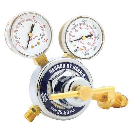 Radnor Gas Regulator, Propane, Propylene, Single Stage, 0.885"-14 Inlet, 9/16"-18 Outlet, 0 to 50 psi RAD64003060