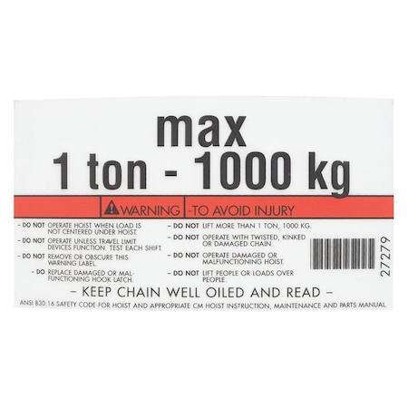 Cm Capacity/Warning Label 27279