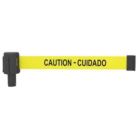 Banner Stakes Retractable Belt Head, Yellow, 15 ft Length, Caution - Cuidado, Matte PL4029