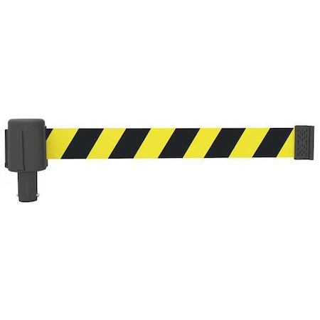 Banner Stakes Retractable Belt Head, Yellow with Black Stripes, 15 ft Length, No Legend, Matte PL4040