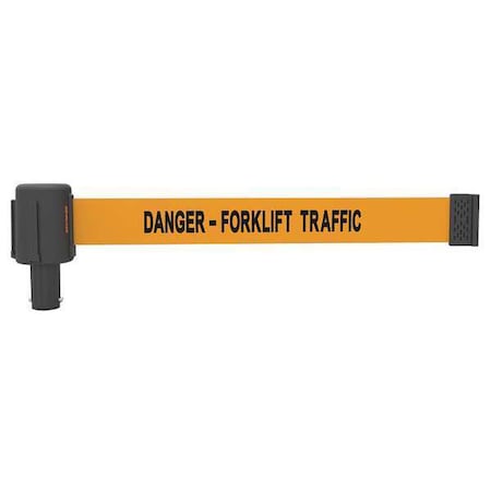 Banner Stakes Retractable Belt Head, Orange, 15 ft Length, Danger - Forklift Traffic, Matte PL4062