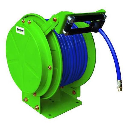 Speedaire Spring Return Hose Reel, 3/8 in Hose Diameter, 50 ft Length, 300 psi Max. Pressure, Steel, Green 31XG65
